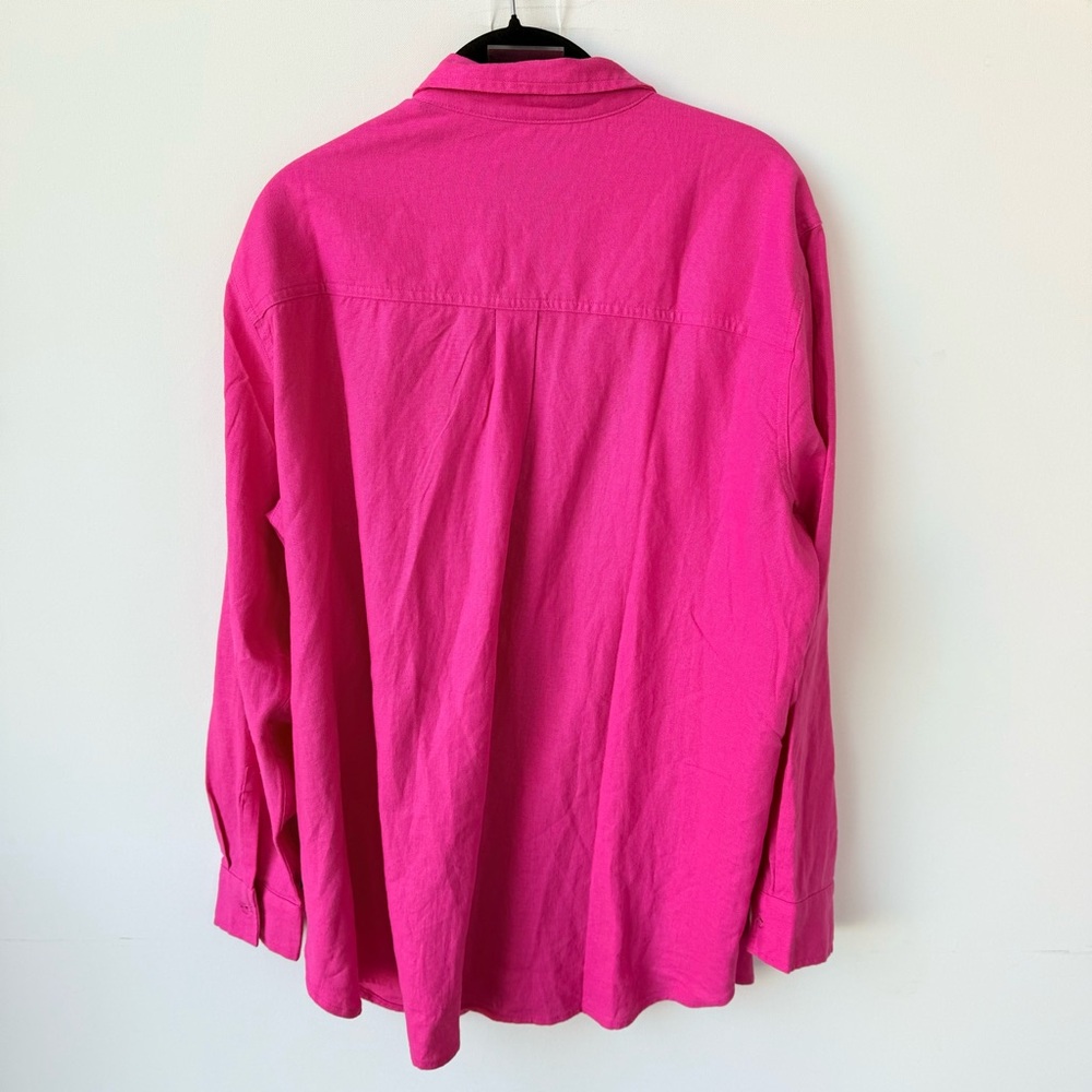 NWT Gap Linen Blend Big Shirt Button Down size XXL in Very Berry Pink - Picture 4 of 7